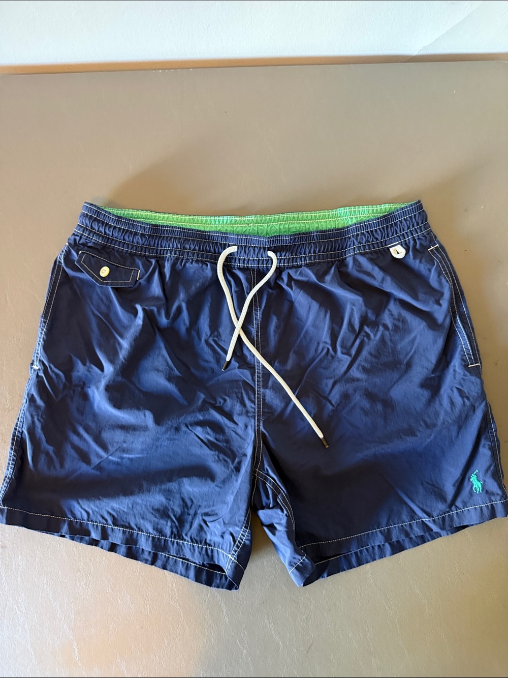 Polo by Ralph Lauren Navy Swim Trunks with Green Liner